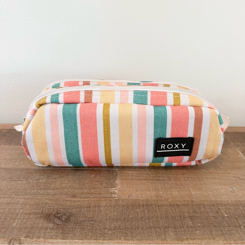 Roxy Da Rock large zipper pencil pouch stripes 10”